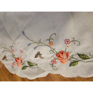 Handmade Rose & Butterfly Embroidered Placemats Oval Scalloped Edges Set of 2